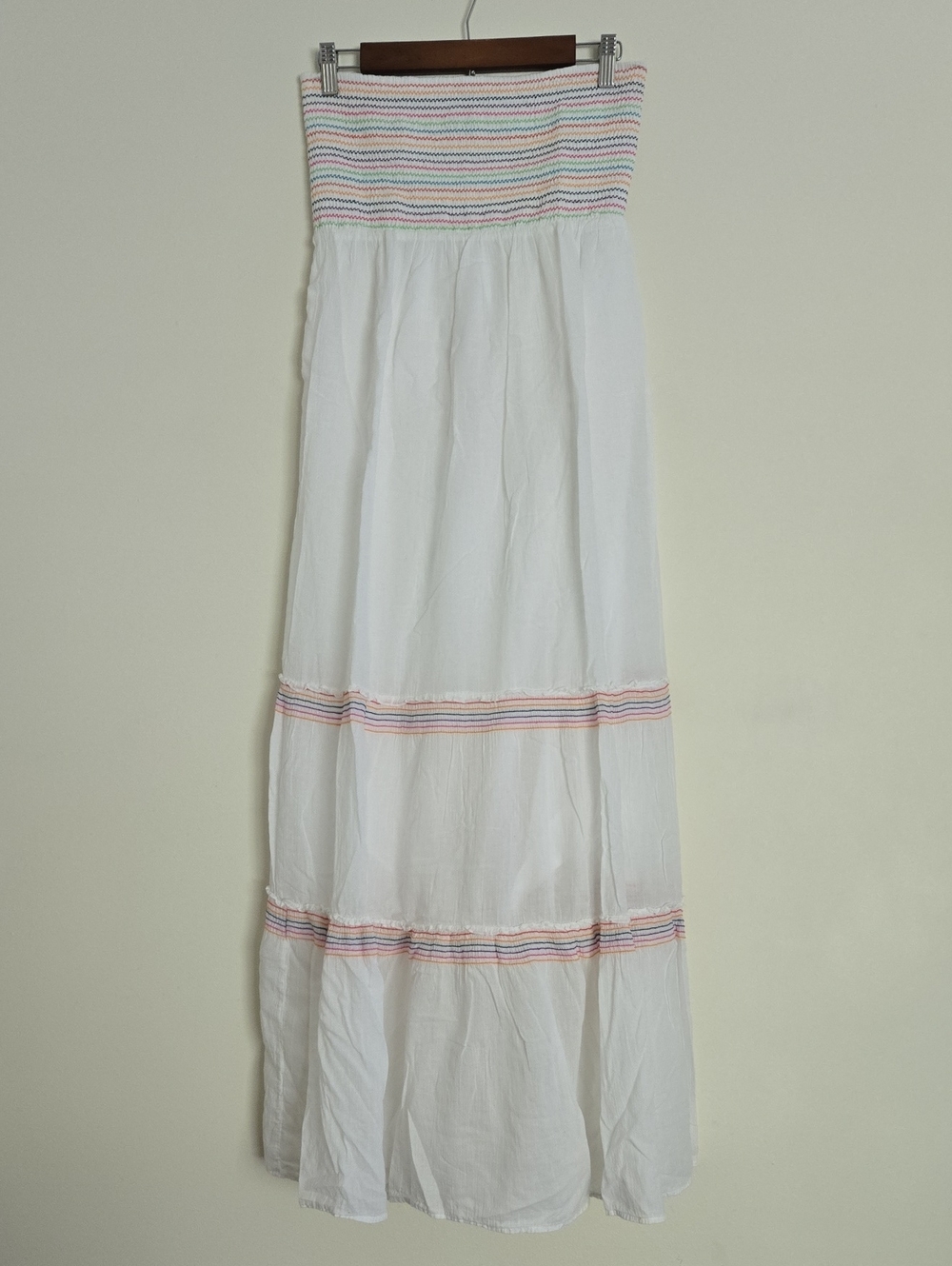 Strapless Maxi Dress with Colorful Striped Trim Tiers